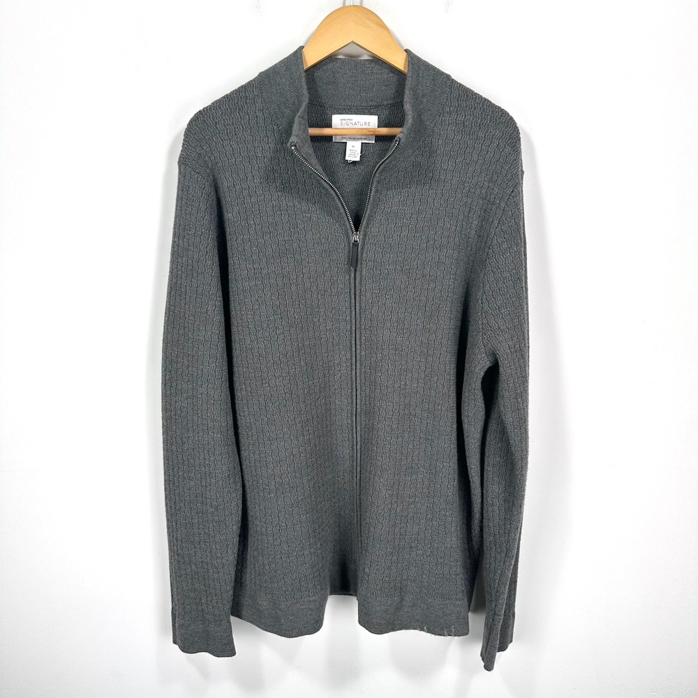 Nordstrom Signature Italian Merino Wool Full Zip Sweater Mens XL Gray Soft Cable